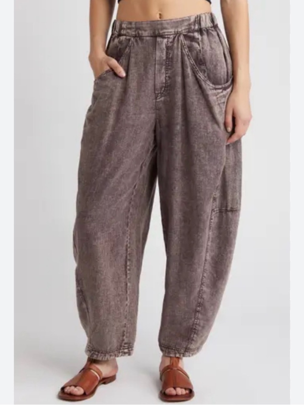 Free People High Road Pull-On Linen Blend Barrel Pants